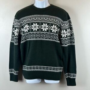 H2H Fair Isle Sweater Mens M Green‎ White & Gray Acrylic Preppy Classic Holiday